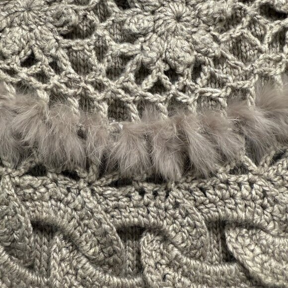 Emma G Gray Cardigan Vest Wool Blend Rabbit Fur Trim Size L/XL - Picture 3 of 5